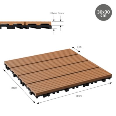 Carreaux terrasse dalles 30x30cm 2m² carrelage jardin aspect bois marron clair
