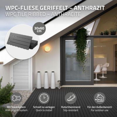 Carreaux terrasse dalles 60x30 cm 1 m² carrelage jardin aspect bois anthracite