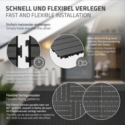 Carreaux terrasse dalles 60x30 cm 1 m² carrelage jardin aspect bois anthracite