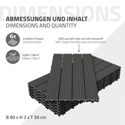 Carreaux terrasse dalles 60x30 cm 1 m² carrelage jardin aspect bois anthracite