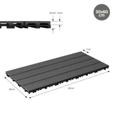 Carreaux terrasse dalles 60x30 cm 1 m² carrelage jardin aspect bois anthracite
