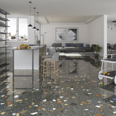 Carrelage Aspect terrazzo Straci noir poli 79.5x79.5 cm