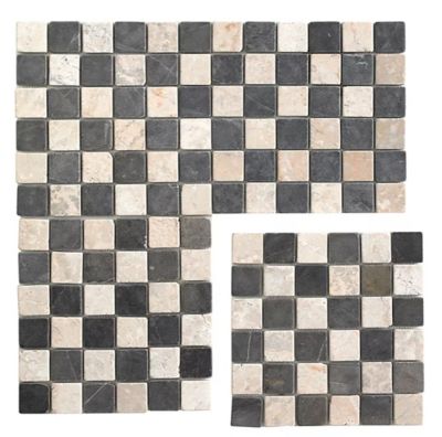 Carrelage de mosaïque (Boite de 1m²) / Plaque mosaïque mur et sol en marbre naturel coloris gris foncé et blanc mat- 30 x 30 cm