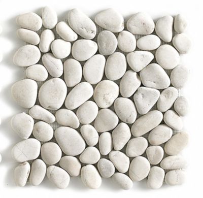 Carrelage de mosaïque / Galet de mer / Maille décorative aspect pierre blanc mat - 33x33 cm