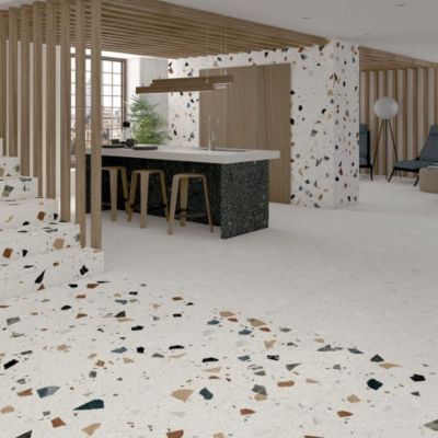 Carrelage Effet Terrazzo STRACCIATELLA 80x80 rectifié Blanc - Les Carreaux de Jean