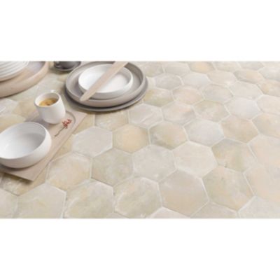 Carrelage effet terre cuite patinée COTTAGE HEXAGONE 16x14cm Sand Mat - Boîte de 0.44 m2