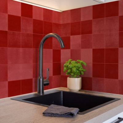 Carrelage effet Zellige Rouge 10x10x0,85 cm Mat Serinor - Mur intérieur (vendu par carton de 0,6 m²) - RO'MA CARRELAGE