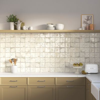 Carrelage grès cérame premium Era Cream 12x12 cm Brillant Design Rustique pour tous types de Murs.