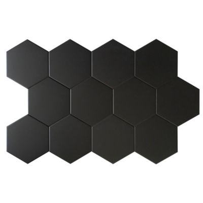 Carrelage Hexagonal Effet Béton Noir Intérieur/Extérieur. Grès Cérame. Essence Negro 14x16cm