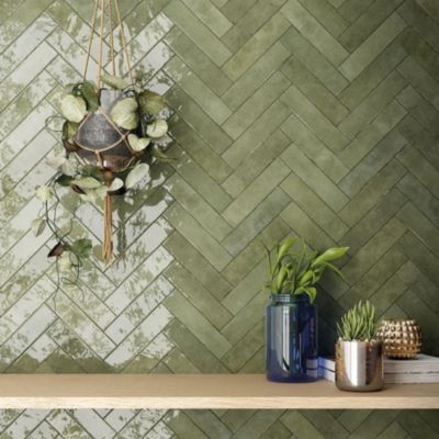 carrelage imitation zellige 6x24.6 cm sage green