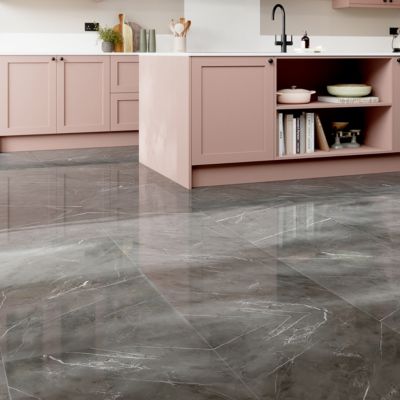 Carrelage intérieur sol et mur gris foncé effet marbre brillant L.60 x l.60 cm x ép.9 mm, Ultimate Marble