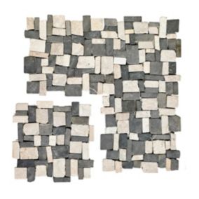 Carrelage mosaïque (Boite de 1m²) /Plaque de mosaïque mur et sol en marbre naturel coloris blanc/noir - 30 x 30 cm