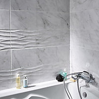 Carrelage mur décor blanc brillant effet marbre 25 x 90 cm Basento