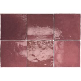 Carrelage mur effet zellige bejmat rouge 13,2x13,2 cm ARTISAN BURGUNDY(vendu par boite de 1m2)