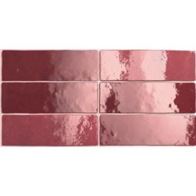 Carrelage mur effet zellige bejmat rouge 6,5x20 cm ARTISAN BURGUNDY(vendu par boite de 0.50m2)