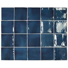 Carrelage mur effet zellige bleu 10x10 cm MANACOR OCEAN BLUE (vendu par boite de 0.50m2)