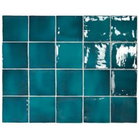 Carrelage mur effet zellige bleu turquoise 10x10 cm MANACOR GLACIER(vendu par boite de 0.50m2)