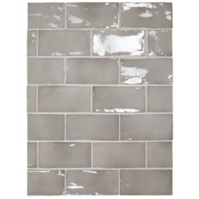 Carrelage mur effet zellige gris 7,5x15 cm MANACOR MERCURY GREY(vendu par boite de 0.50m2)