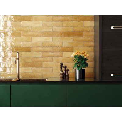 Carrelage mur effet zellige jaune brillant 6x24,6 cm TRIBECA POLLEN