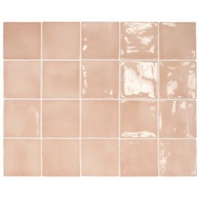 Carrelage mur effet zellige rose 10x10 cm MANACOR BLUSH PINK(vendu par boite de 0.50m2)