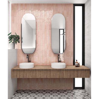 Carrelage mur effet zellige rose 6,5x40 cm MANACOR BLUSH PINK