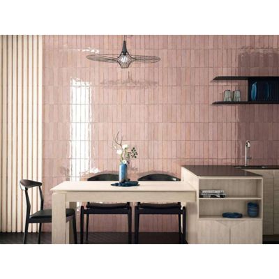 Carrelage mur effet zellige rose brillant 6x24,6 cm TRIBECA TEA ROSE