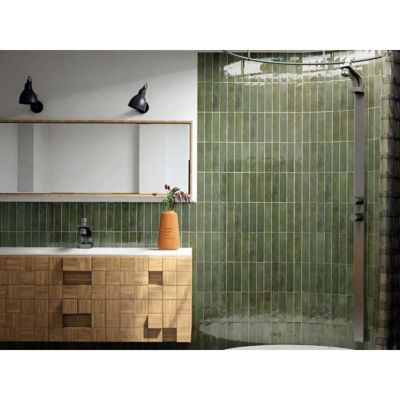 Carrelage mur effet zellige vert kaki brillant 6x24,6 cm TRIBECA SAGE GREEN