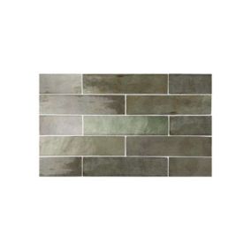 Carrelage mur effet zellige vert kaki brillant 6x24,6 cm TRIBECA SAGE GREEN