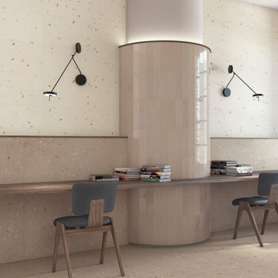 Carrelage mur faience effet terrazzo 32x99 cm Croccante Topping-R Avellana
