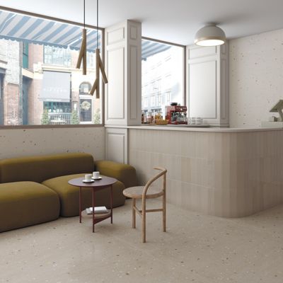 Carrelage mur faience effet terrazzo 32x99 cm Croccante Topping-R Avellana