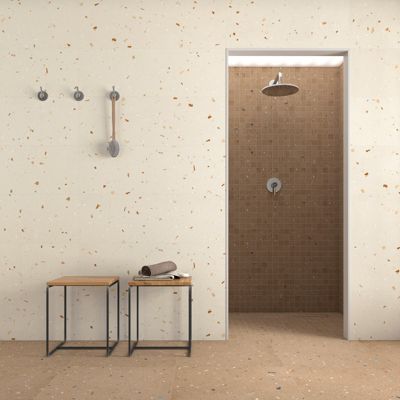 Carrelage mur faience effet terrazzo 32x99 cm Croccante Topping-R Nuez