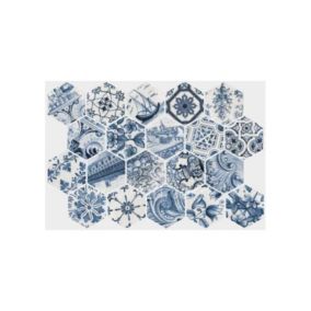 Carrelage mur hexagonal patchwork motif bleu et blanc brillant 17,6x20,1 cm HEXATILE PATCHWORK LISBOA