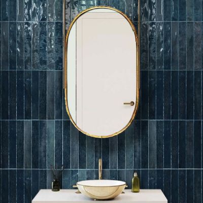 Carrelage mur Nair Blue Brillant 5x30. Format allongé