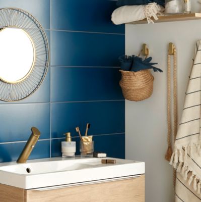 Carrelage mural bleu 20 x 60 cm Plain