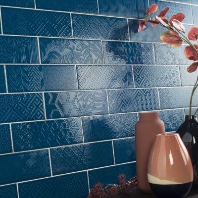 Carrelage Mural Décoratif Brillant. Volga Blue 7,5x22cm