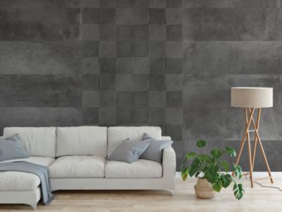 Carrelage mural intérieur effet béton anthracite décor carrés texturés L.90 x l.30 cm x ép.8 mm, Pavlos