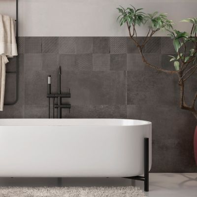 Carrelage mural intérieur effet béton anthracite L.90 x l.30 cm x ép.8 mm, Pavlos