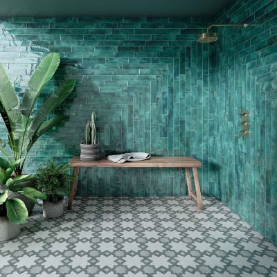 Carrelage Premium Nissel Emerald 7,5x30 cm Brillant Design Rustique-Industrie pour Murs Intérieurs