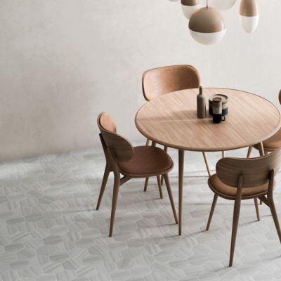 Carrelage Premium sol/mur. Effect travertine mat gris clair. Samoa Perla hexagonal 14x16cm