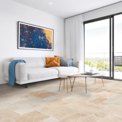 Carrelage sol beige multi formats Travertino pierre naturelle