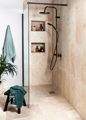 Carrelage sol beige multi formats Travertino pierre naturelle