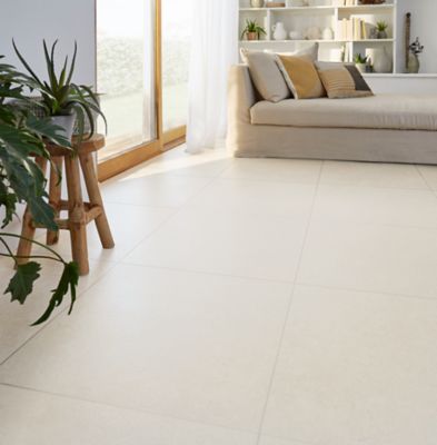 Carrelage sol blanc cassé effet béton L.60 x l.60 cm x ép.10 mm, Smooth