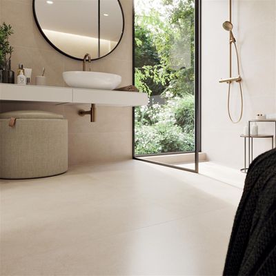 Carrelage sol effet béton BETONICO 60x60cm - Dimensions : 60 x60 cm - Beige Clair Mat ABS Rectifié