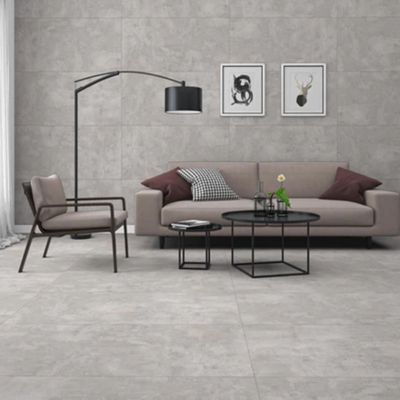 Carrelage sol effet béton gris clair l.120 x L.60 cm Orion bianco