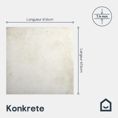 Carrelage sol effet béton ivoire L.61,6 x l.61,6 cm x ép.8,5 mm, Konkrete