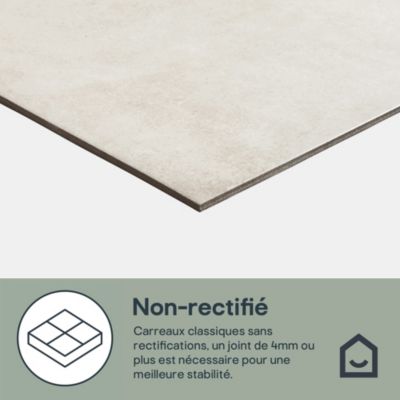 Carrelage sol effet béton ivoire L.61,6 x l.61,6 cm x ép.8,5 mm, Konkrete