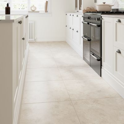 Carrelage sol effet béton ivoire L.61,6 x l.61,6 cm x ép.8,5 mm, Konkrete