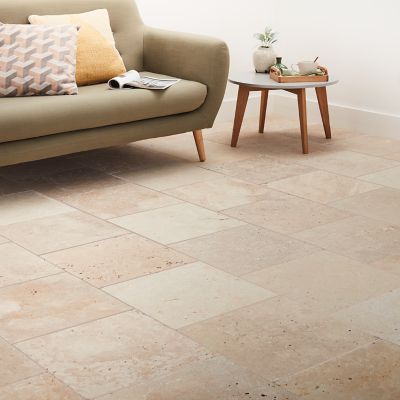 Carrelage sol et mur beige 40 x 40 cm Travertino pierre naturelle