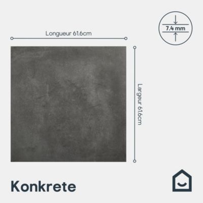 Carrelage sol et mur effet béton anthracite L.61,6 x l.61,6 cm x ép.8,5 mm, Konkrete
