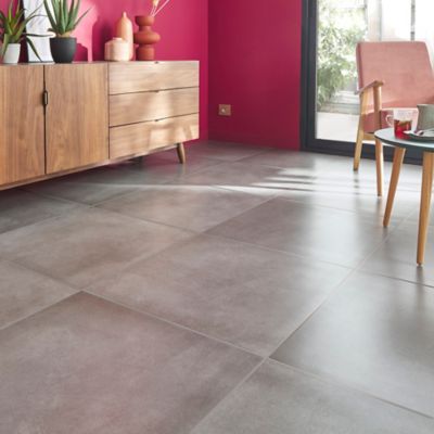 Carrelage sol et mur effet béton anthracite L.61,6 x l.61,6 cm x ép.8,5 mm, Konkrete